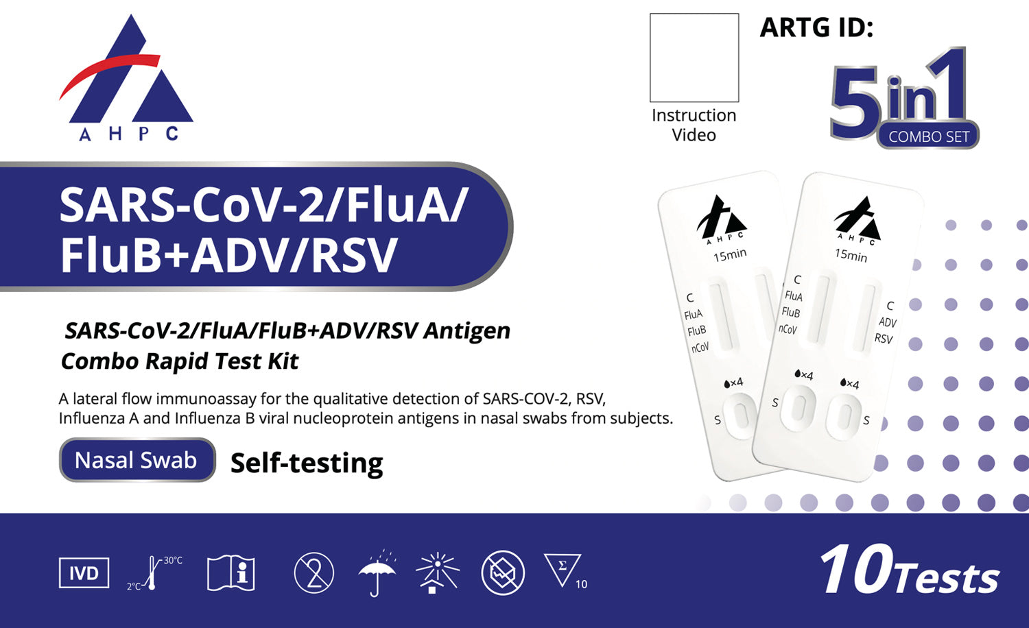 AHPC SARS-CoV-2/FluA/FluB+ADV/RSV Antigen Combo Rapid Test Kit (5 in 1